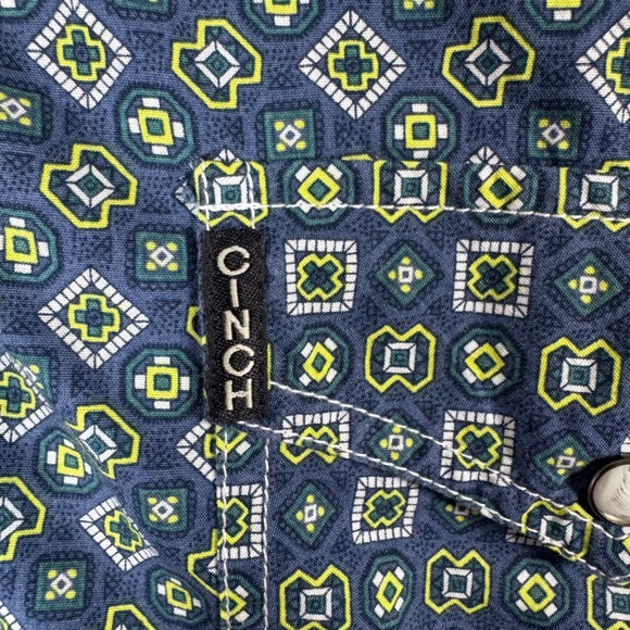 CINCH MODERN FIT Mens Blue Geometric Print Long Sleeve Snap Shirt XXL - Picture 4 of 6